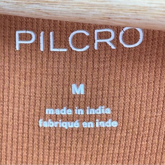 PILCRO Anthropologie Ribbed Henley Tee Tank Top Tan Brown Size Medium Preppy - Picture 8 of 10